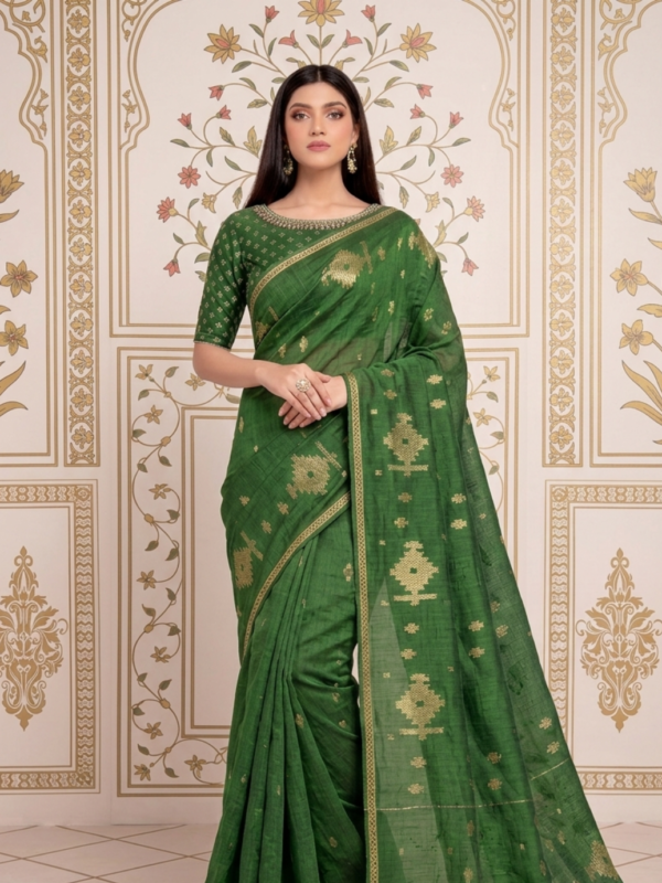 Deep Bottle Green Jamdani Saree