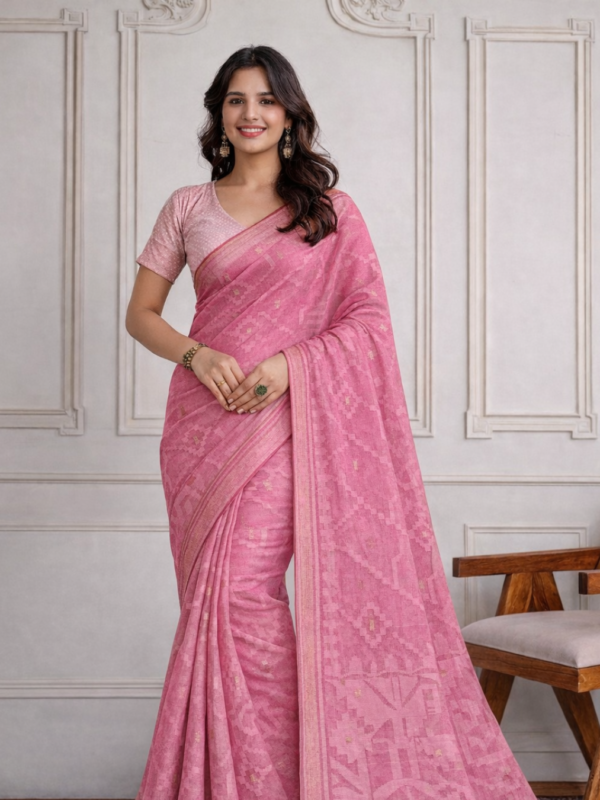 Premium Soft Baby Pink Monochrome Handloom Jamdani Saree