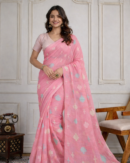 Premium Solid Baby Pink Hanloom Jamndani Saree