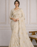 Off-White/Cream Jamdani Saree