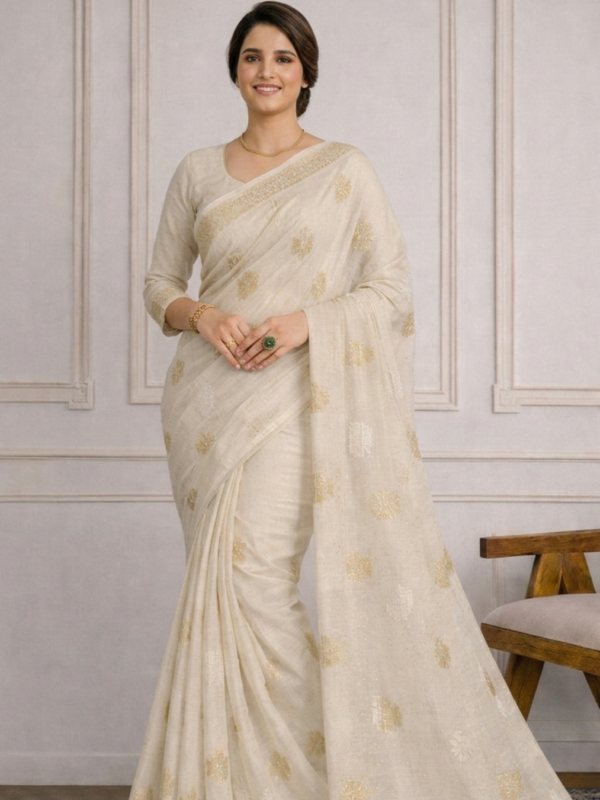 Off-White/Cream Jamdani Saree