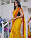 Authentic Mustard Yellow & Red Handloom Jamdani Saree