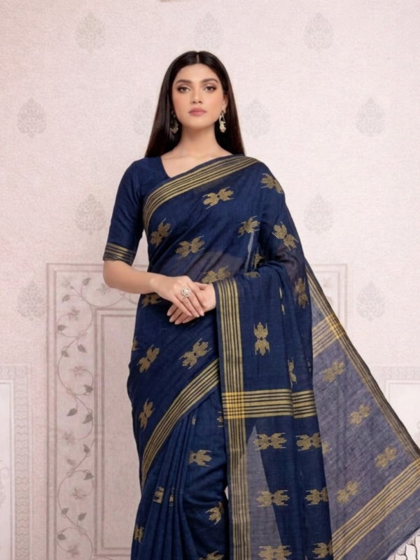 Navy Blue with Golden Work Traditional Monipuri Handloom Saree