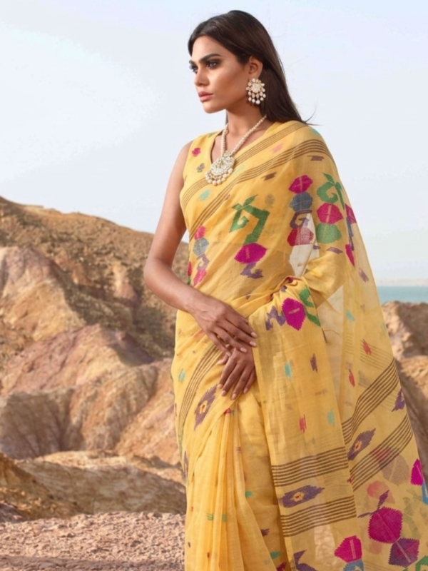 Traditional Lavender & Mustard Yellow Manipuri Handloom Saree