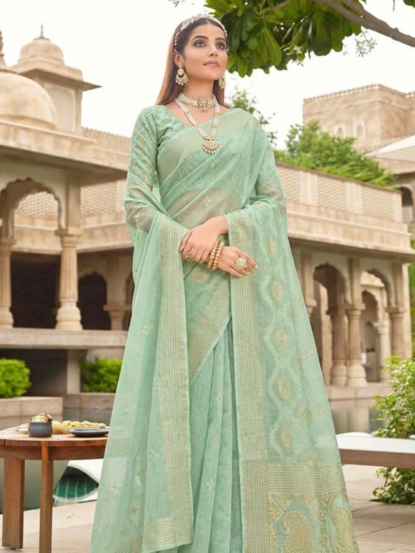 Graceful Mint Green Handloom Tangail Jamdani Saree
