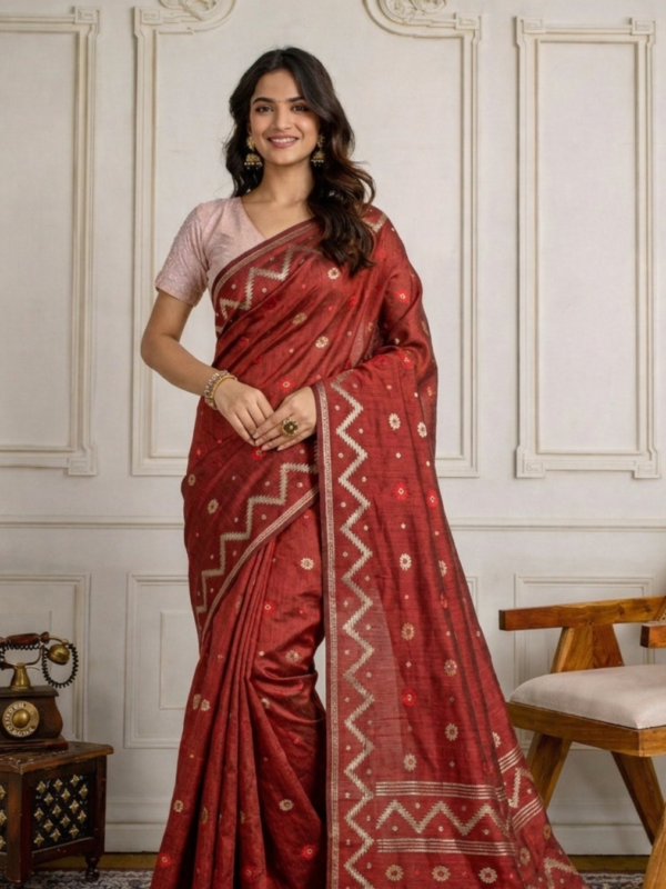 Heritage Maroon Handloom Tangail Jamdani