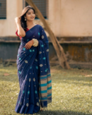 Modern Navy Blue Handloom Tangail Jamdani Saree