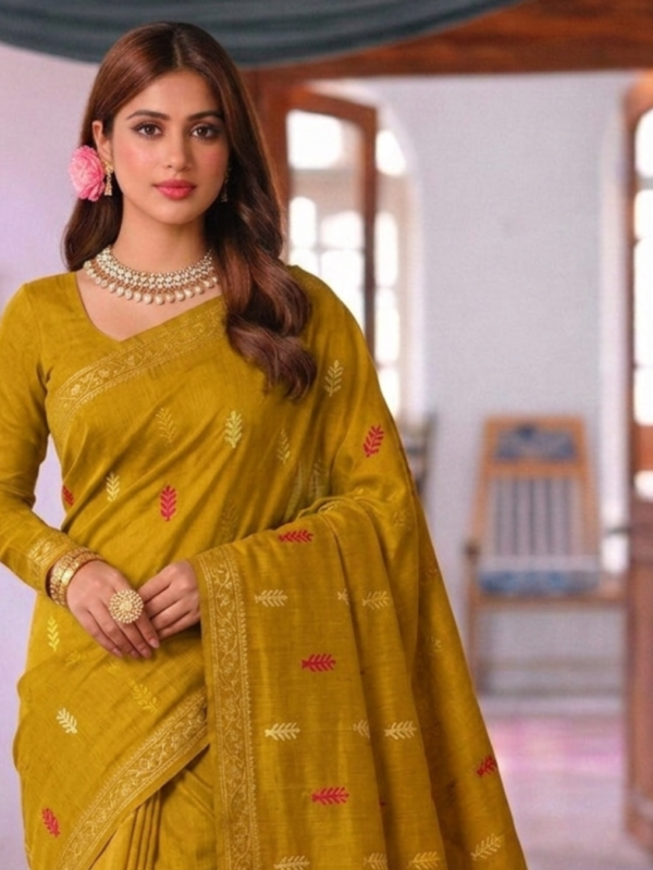 Premium Mustard Yellow Handloom Tangail Jamdani Saree