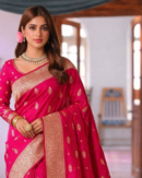 ​Exquisite Red & Golden Handloom Tangail Jamdani Saree