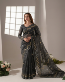 Premium Tangail Deep Black Soft Jamdani Saree.